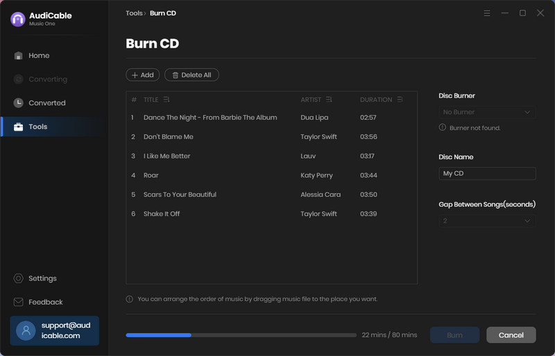 Spotifyの曲をCDに書き込む